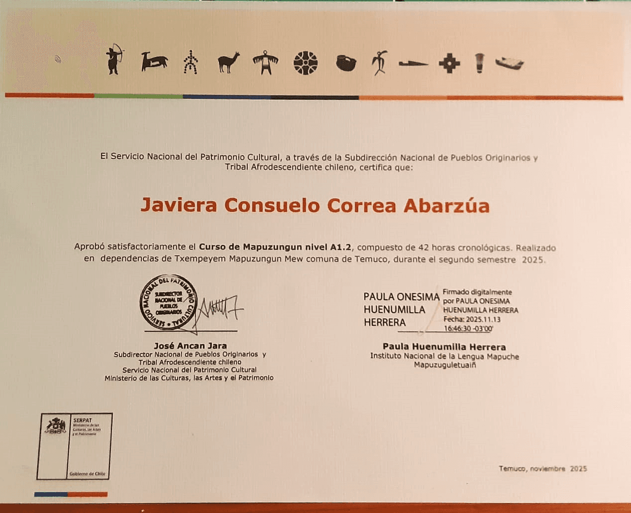 Certificacion Mapuzuguletuain